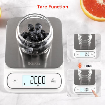 BOMATA Waterproof IPX6 Kitchen Scale, 0.1 g/0.01 oz High Precision, 5 kg/11 lbs, Digital Scale with Backlight, Stainless Steel Weighing Platform, for Food, Cooking, Baking, Weight Loss.. B619, Grey