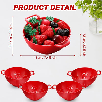 Baderke 4 Pack Mini Colander for Kitchen Plastic Berry Strainer with Double Handles 7.5 x 6 x 3 Inch Small Colander Strainer for Fruits Vegetables Food (Green, Purple, Red, Lemon Yellow)