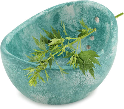 Pottery Herb Stripper Bowl (2025 Upgrade) - Handmade Ceramic Peeling Cup with Different Round Hole Sizes for Separating Leaves & Stems | Dishwasher-Safe(COLOR:Green)