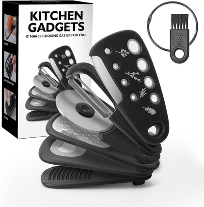 Kitchen Gadgets Set 6 Pieces, Space Saving Cooking Tools Kitchen Accessories-Garlic/Ginger Grinder, Cheese Grater, Vegetable/Fruit Peeler, Pizza Cutter, Herb Stripper, Bottle Opener, Gadgets Gift Set