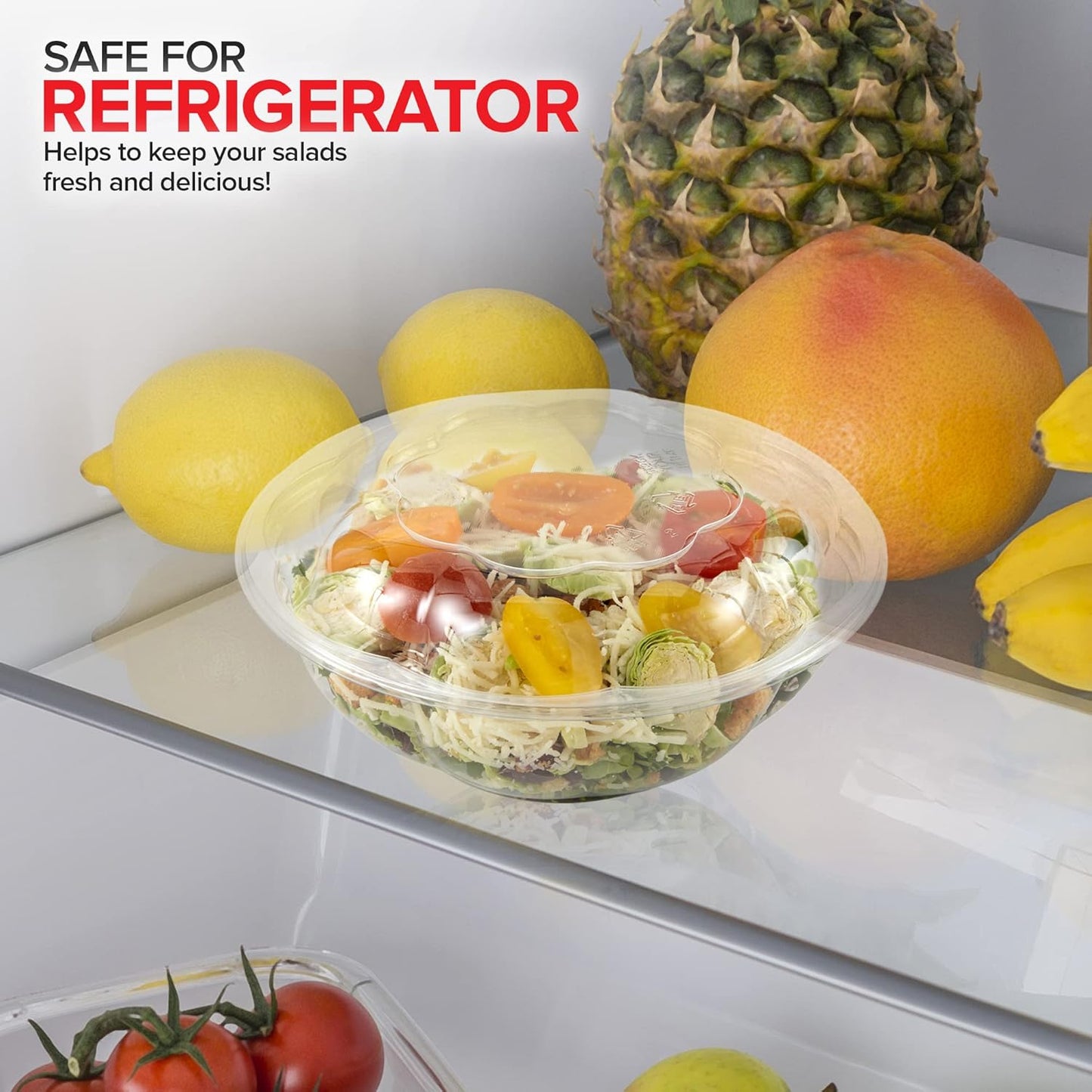 Stock Your Home 32oz Clear Plastic Salad Bowls with Lids Disposable (50 Pack) Medium Takeout Container with Snap on Lid for Fruit Salads, Quinoa, Lunch and Meal Prep, Acai Bowl, To-Go Party Containers