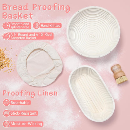 Sourdough Starter Kit for Beginners – Complete Sourdough Kit with Banneton Basket, Bread Lame with Blades, Starter Jar, Bread Stencil, Dough Scraper & Recipe Guide – Sourdough Bread Making Kit