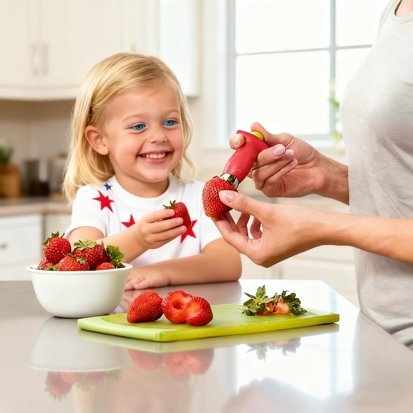 Strawberry Huller Fruit Slicer Set quick Remove Strawberry berry Stem Tool, Also Works for Tomato, Pineapple Corer Stems