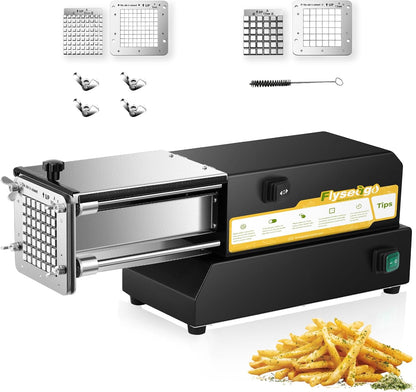 French Fry Cutter Electric Potato Cutter Stainless Steel Professional With 4 Blades For Commercial, Home Use & Cucumbers, Carrots, Sweet Potatoes, Black