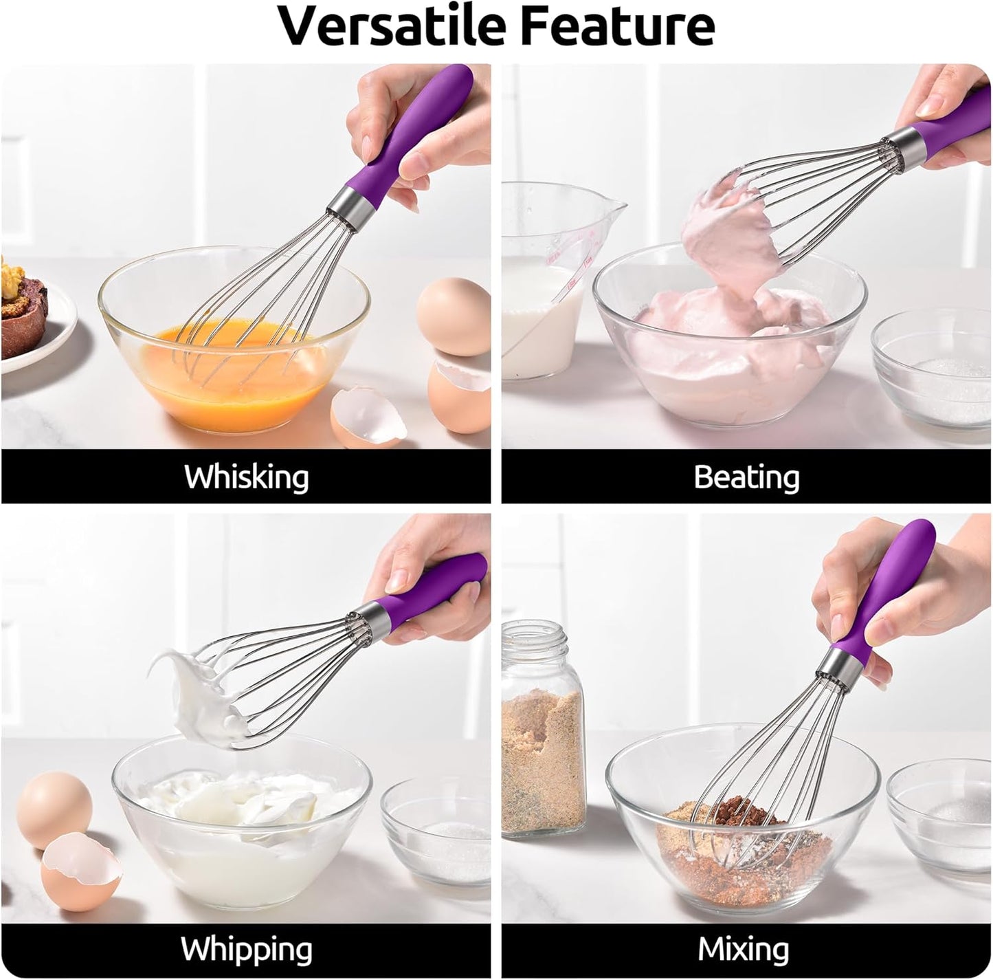 U-Taste 7" Mini Whisk for Cooking: 18/8 Stainless Steel Small Metal Kitchen Wisk, Tiny Hand Mixing Tool for Coffee, Egg, Sauce, 6-Wires Compact Head for Baking, Beating in Bowl, Mug, Jar (Set of 2)