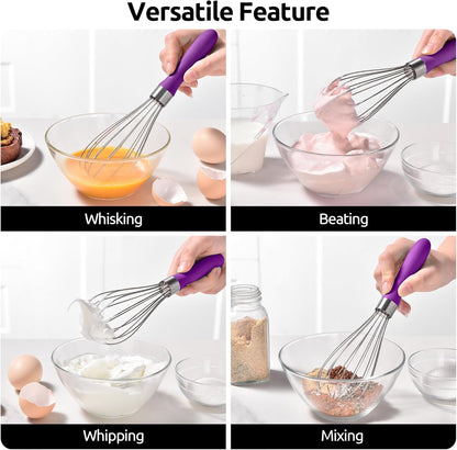 U-Taste 7" Mini Whisk for Cooking: 18/8 Stainless Steel Small Metal Kitchen Wisk, Tiny Hand Mixing Tool for Coffee, Egg, Sauce, 6-Wires Compact Head for Baking, Beating in Bowl, Mug, Jar (Set of 2)