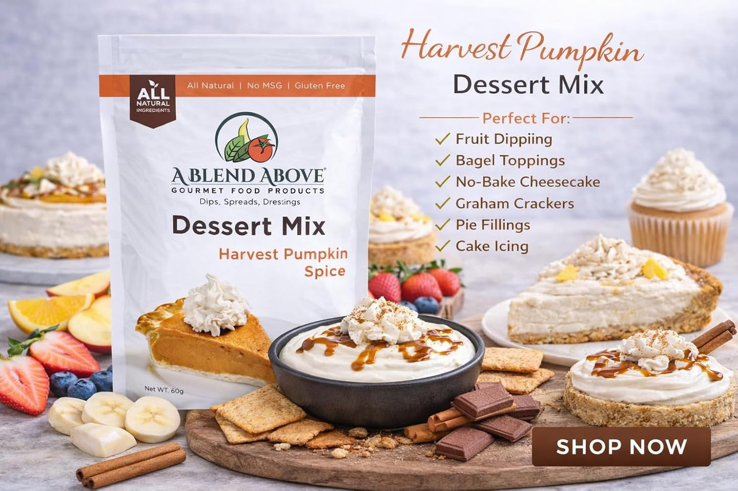 A Blend Above Banana Cream No-Bake Dessert Mix, 3 Pack, No-Bake Cheesecake, Fruit Dip, Dessert Mix, Bagel Topping, Frosting, Cheesecake Filling, Quick and Easy to Make, Makes 16 Ounces, Cream Cheese,