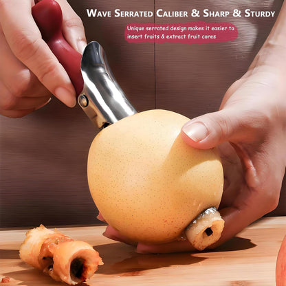 Apple Corer,Stainless Steel Fruit & Pepper Corer Tool with Serrated Blades for Apples,Pears & Bell Peppers | Dishwasher Safe (Red)
