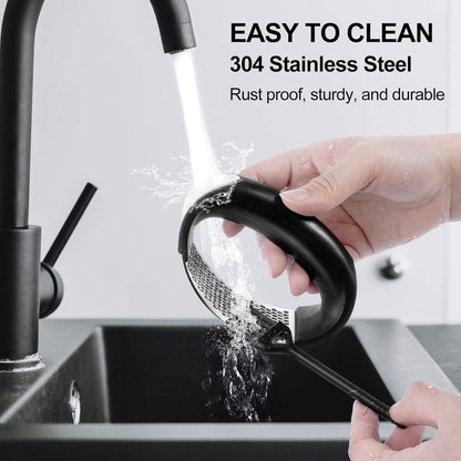 Garlic Press Rocker - Rust Proof & Dishwasher Safe Garlic Mincer, Stainless Steel Garlics Crusher Chopper Set with Peeler Brush, Easy to Clean and Squeeze, Masher for Garlics, Ginger, Spices