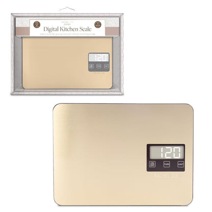 Rachel Zoe Digital Kitchen Food Scale with Non-Slip Base for Home and Kitchen, Measures in Pounds, Grams, Milliliters & Kilograms, Battery Operated Aluminum Electric Scale for Meals, Baking & Diets