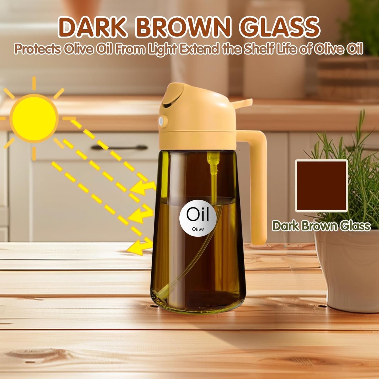 YARRAMATE 2Pcs 16oz/470ml Dark Brown Oil Sprayer for Cooking with Stickers, Food-grade Premium 2 in 1 Olive Oil Dispenser Bottle for Kitchen Gadgets, Air Fryer, Salad, Frying, BBQ (Black&OliveGreen)