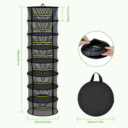 MEKOLIFE Herb Drying Rack Hanging-8 Layer, Collapsible Large Capacity Mesh Net with Green Zipper, Hooks & Bonus Garden Scissors, for Fresh Herbs/Flowers/Plants, Indoor Outdoor Use (23.62")