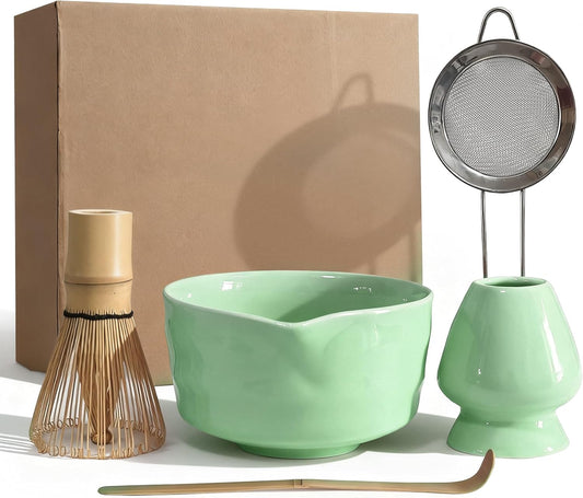 Matcha Whisk Set Matcha Bowl Kit 5 PCS Great for Tea Lover Green