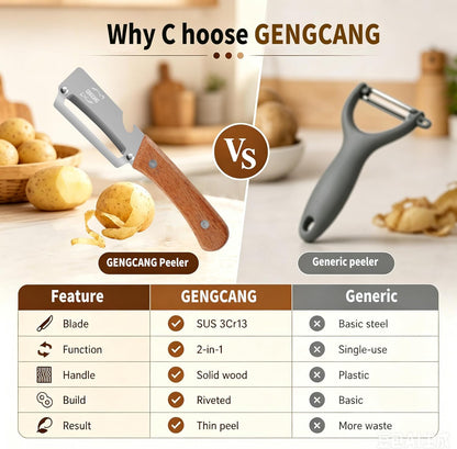 Multi-Functional Vegetable Peeler, Non-Slip Wooden Handle with Sharp Stainless Steel Blade, Built-in Bottle Opener - Perfect Kitchen Peeler For Veggie, Fruit, Potato, Carrot, Apple