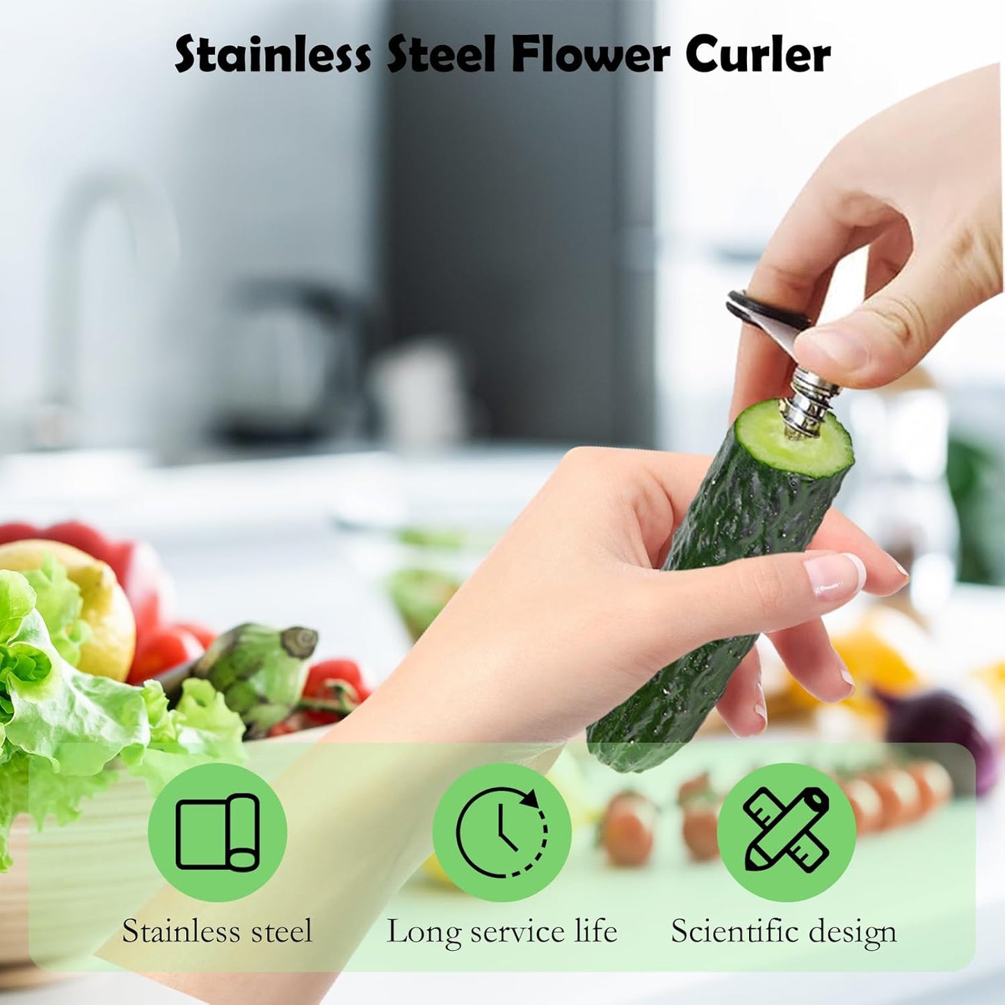 Stainless Steel Flower Curler, Piranha Spiral Cutter Tools, Stainless Steel Kitchen Tools, Easy to Clean Suitable for Cutting Zucchini Potatoes Cucumbers Carrots