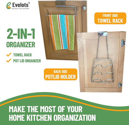 Evelots 6 Pot Lid Organizer for Cabinet Door or Pantry Wall - Closet Door Pots and Pans Lids Holder - Glass or Metal Pan Covers Cabinet Organizer Kitchen Storage - White 6 Tier Lid Rack