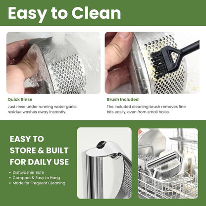 Garlic Press Rocker 304 Stainless Steel Garlic Mincer & Crusher with Silicone Peeler and Cleaning Brush, Ergonomic Dishwasher Safe Garlic Chopper Kitchen Gadget for Seniors & Home Cooks