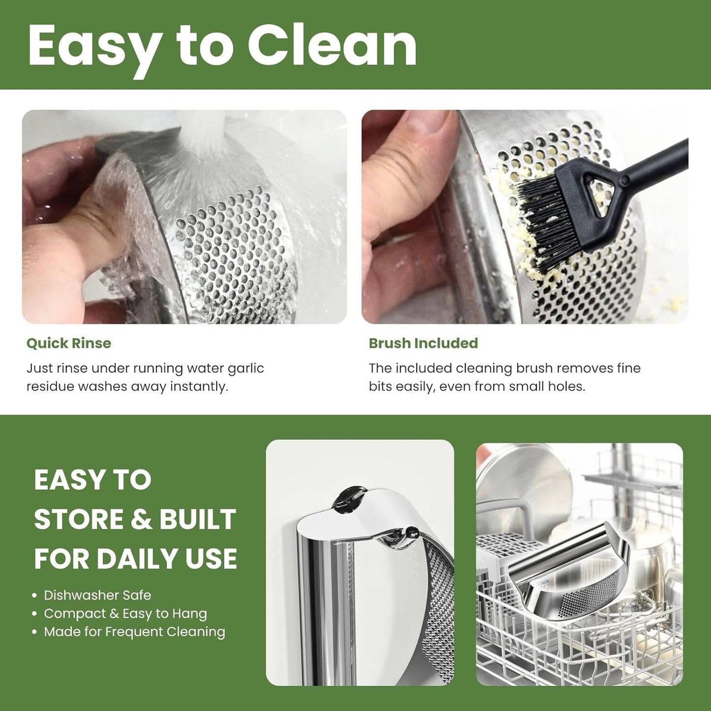 Garlic Press Rocker 304 Stainless Steel Garlic Mincer Crusher Easy to Clean Dishwasher Safe Textured End for Light Tenderizing, with Silicone Peeler and Cleaning Brush (Pink)
