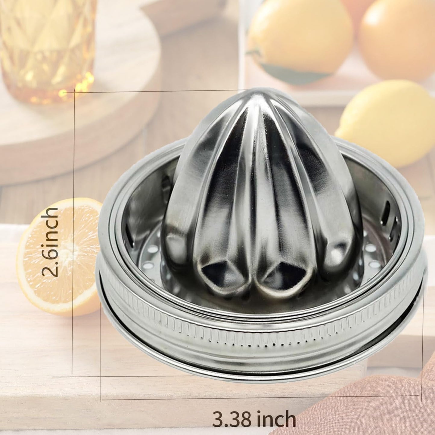 2Pcs Stainless Steel Mason Jar Juicer Lid for 3.38 Inch Wide Mouth Mason Jar, Hand Squeezer Top for Citrus Lemon Orange Manual Citrus Juicer