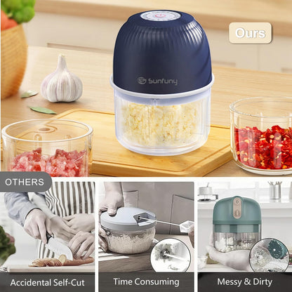Mini Garlic Chopper, 250ml Small Food Processor Cordless 1 Cup, Battery USB-C Rechargeable Electric Food Chopper Wireless, Portable Garlic Grinder Masher,Veggie Meat Blender Mincer Kitchen Mixer,White