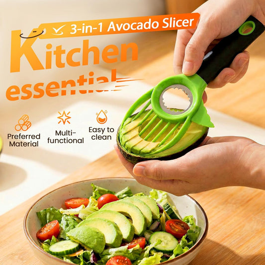 3-in-1 Avocado Slicer Tool, Multi-Function Splitter Pitter Cutter, Silicone Comfort-Grip Handle Avocado Peeler for Kitchen (1PC)