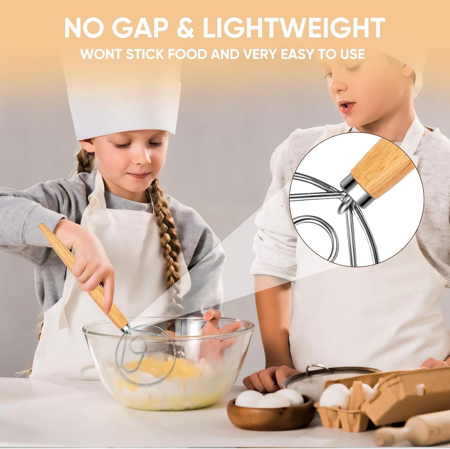 Maxjoy Danish Dough Whisk Wooden Dutch Bread Mixer with Stainless Steel Hook for Sourdough Baking Hand Tool