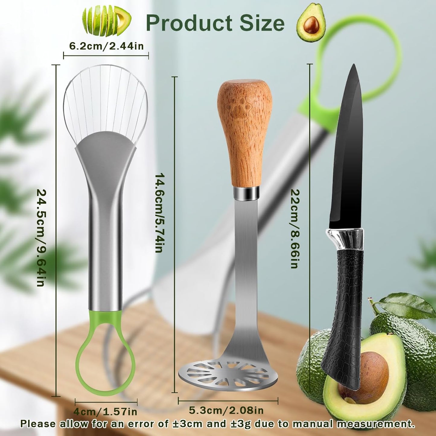 Avocado Slicer Tool 3 in 1, Stainless Steel Avocado Cutter Tool Set, Avocado Masher & Avocado Peeler Tools, Multi-Function Avocado Smasher Tools for Slicing, Scooping and Pit Removal