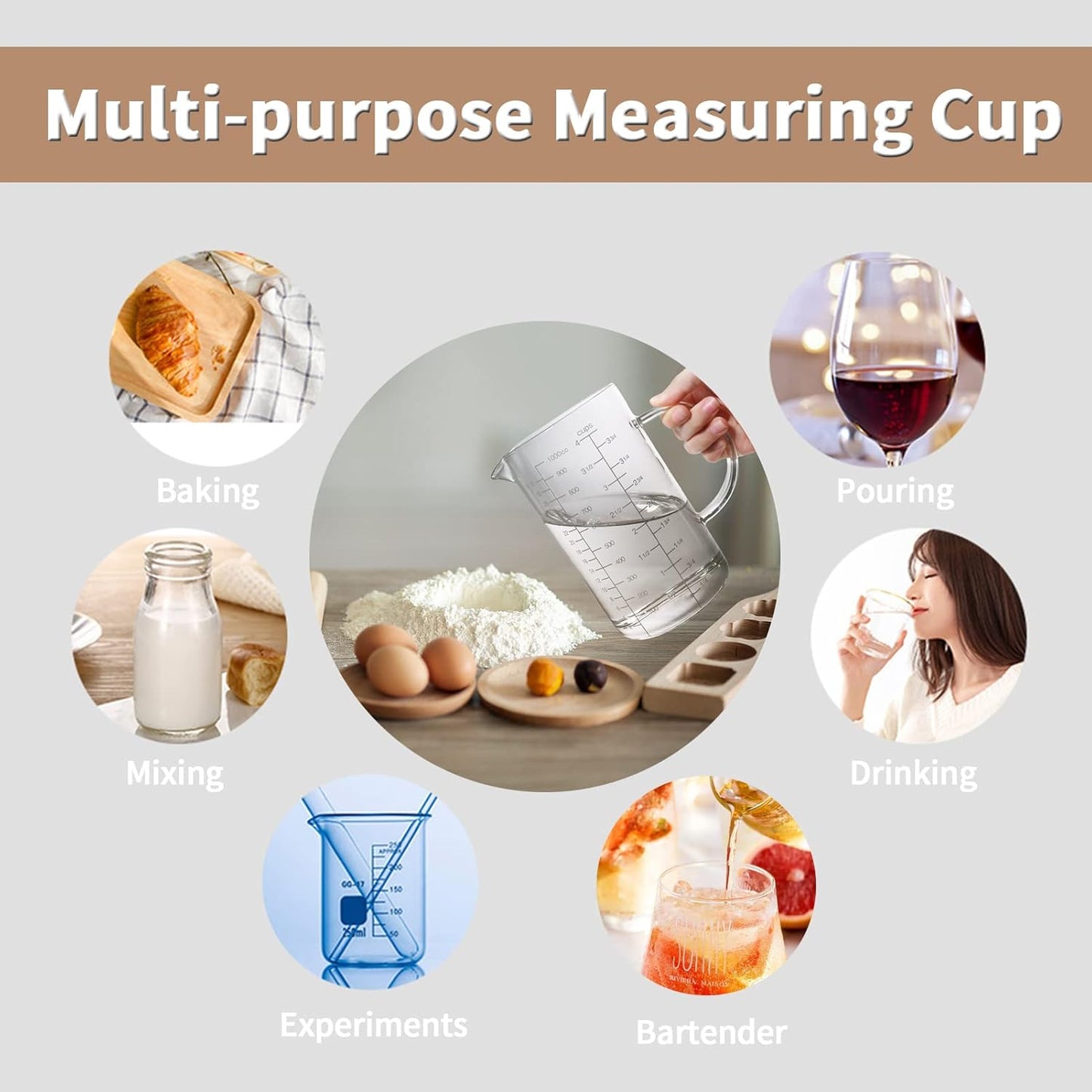 Newness 2-Cup Glass Measuring Cup For Baking and Cooking, (Upgraded, 3 Marking Including Cup/ML/Ounce Scale) Dishwasher, Freezer, Microwave, and Preheated Oven Safe, Essential Kitchen Tools
