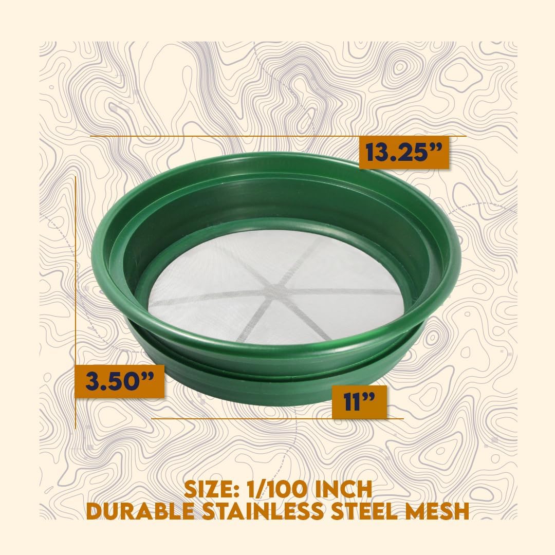 SE 13.25 Inch Wide Stackable Classifier Gold Prospecting Pan - 1/8 Inch Stainless Steel Mesh Sifting Pan, Green