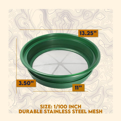 SE 13.25 Inch Wide Stackable Classifier Gold Prospecting Pan - 1/8 Inch Stainless Steel Mesh Sifting Pan, Green