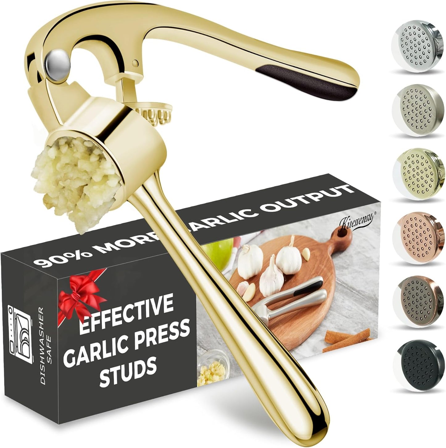 Kitessensu High Effective Garlic Press With Studs, Heavy Duty Garlic Mincer, Easy to Squeeze and Clean, Rust Proof, Ginger Crusher- Imperial Silver