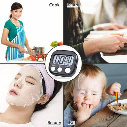 Small Digital Timer for Kitchen Cooking Baking Sports Office Meeting Multi-Function Count Up Countdown Magnetic Backing and ON/Off Switch Desk Electronic Timer (Black)