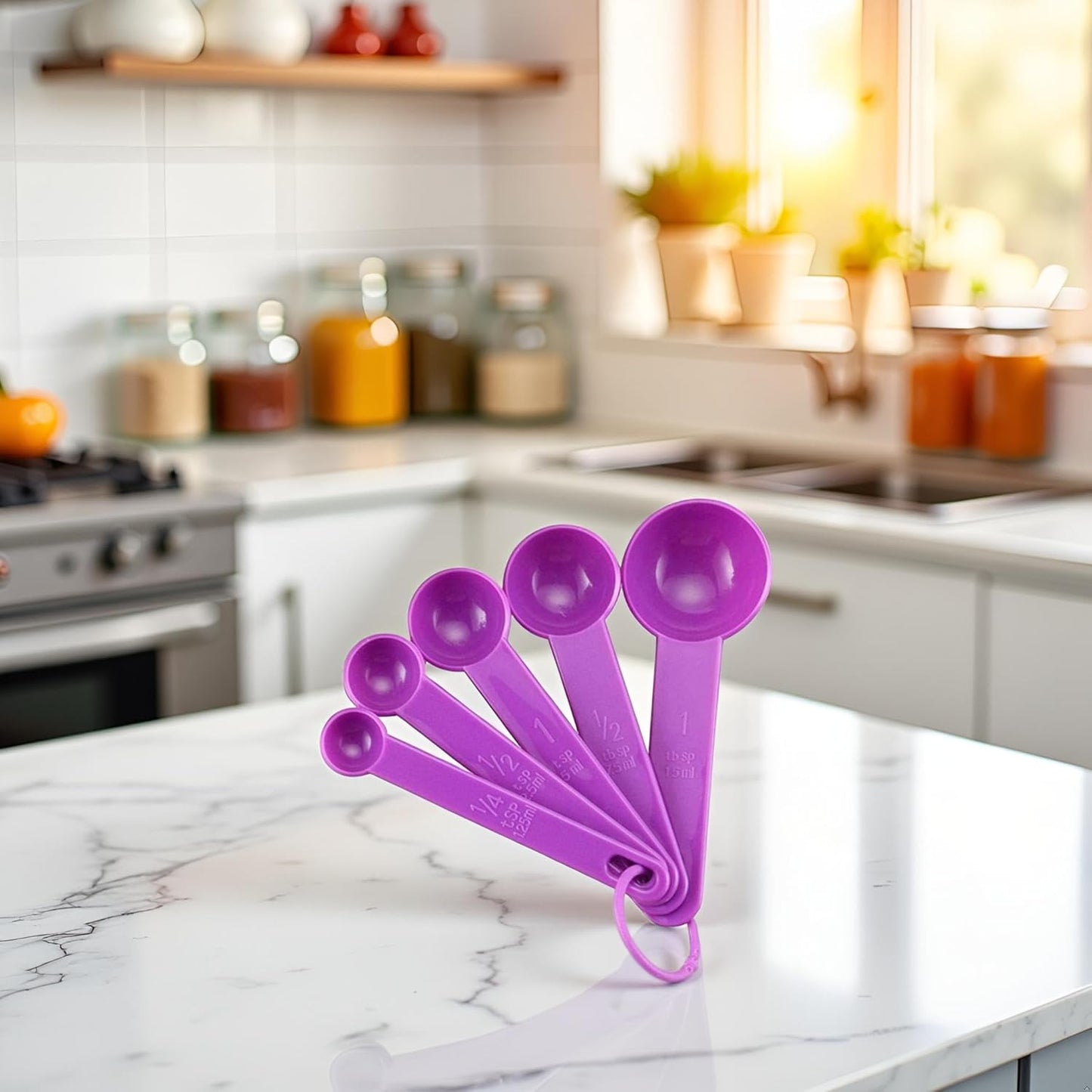 5Pcs Measuring Spoon for Baking White Plastic Teaspoon Tablespoon X9G5 Tool Measuring Utensil,Fits in Spice Jars Purple Gift Measuring Dry and Liquid Ingredients
