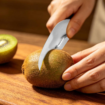 6pcs Stainless Steel Kiwi Knife and Spoon, 2-in-1 Flexible Kiwi Peeler and Fruit Scoop Tool, Multipurpose Mango Slicer and Avocado Cutter for Kitchen and Travel, Silver