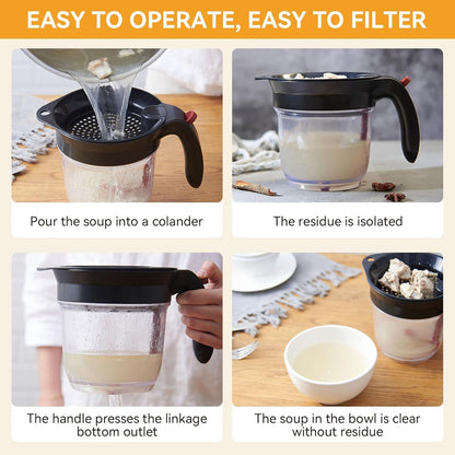 3 in 1 Fat Separator with Bottom Release, Gravy Fat Separator for Cooking, Kitchen Fat Strainer Separator Soup Oil Separator Measuring Cup for Gravy Soup Stew Sauce