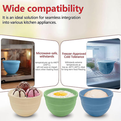 3 Pack Silicone Bowl Liners with Lids for KitchenAid 5QT Tilt Head Mixer, Collapsible Food-Grade Bowl Inserts, Thick Heat/Cold Resistant Silicone Mixing Bowl Liners