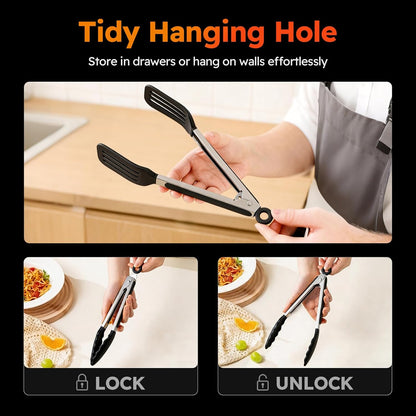 HST 3 Pack Kitchen Tongs, Non Stick Stainless Steel 9 Inch Tongs With Silicone Tip for Cooking BBQ Baking(Red)