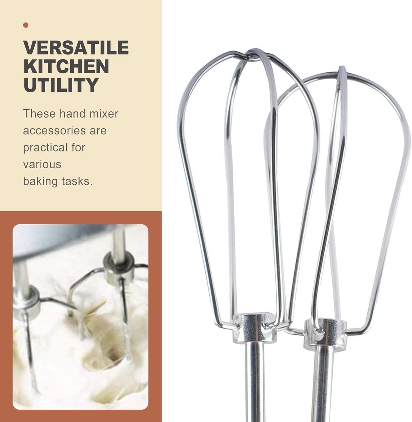 2 Pcs Stainless Steel Hand Mixer Beaters Replacement Attachments Universal Whisks for Baking Mixing Eggs Cream Dough Kitchen Electric Blender Parts Whipping Wire Rods Set