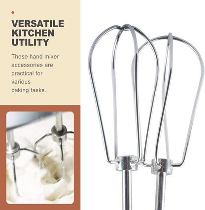 2 Pcs Stainless Steel Hand Mixer Beaters Replacement Attachments Universal Whisks for Baking Mixing Eggs Cream Dough Kitchen Electric Blender Parts Whipping Wire Rods Set