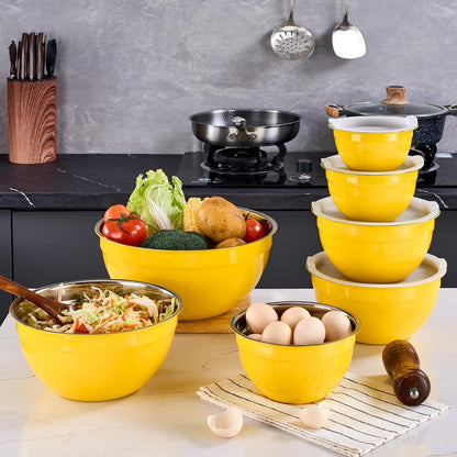 Gold Mixing Bowls With Airtight Lids,Stainless Steel Bowl,Salad Bowls 7 Piece Colorful Nesting Bowl Gold Kitchen Accessories,Size 7,3.6,2.7,2.1,1.5,1.1,0.8QT Stackable Design