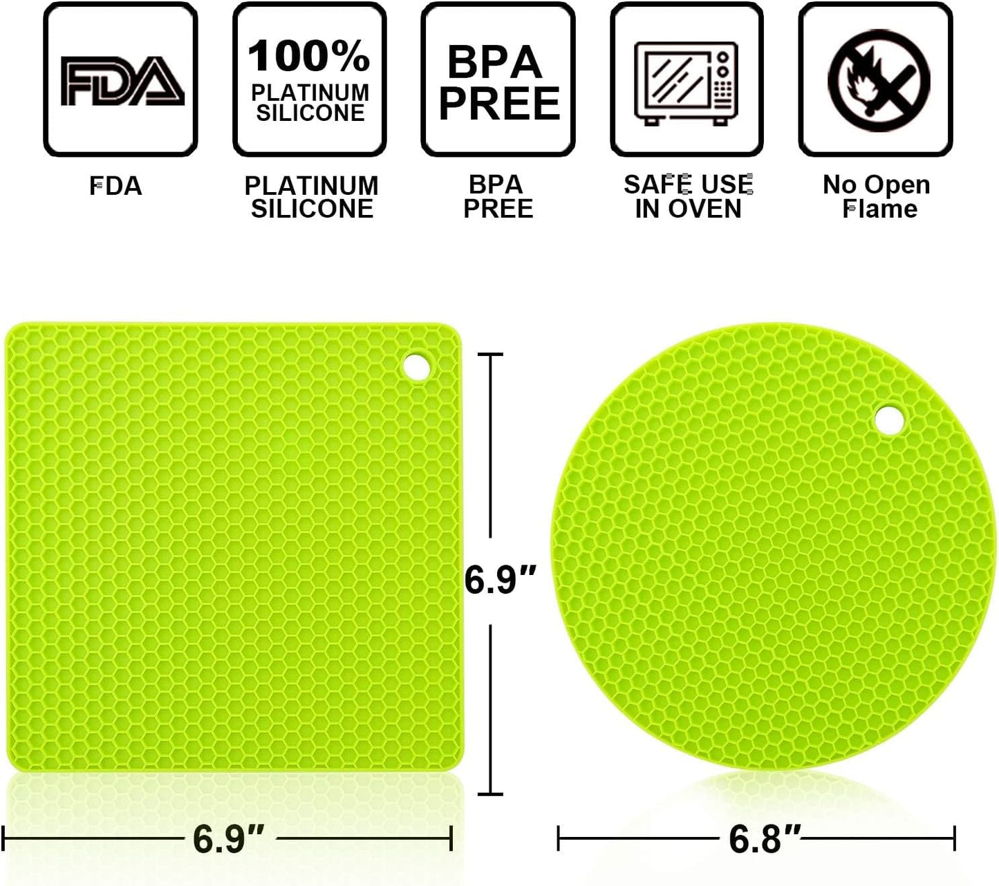 Walfos Silicone Trivet Mats - 4 Heat Resistant Pot Holders, Multipurpose Non-Slip Hot Pads for Kitchen Potholders, Hot Dishers, Jar Opener, Spoon Holder, Food Grade Silicone & BPA Free (Black)