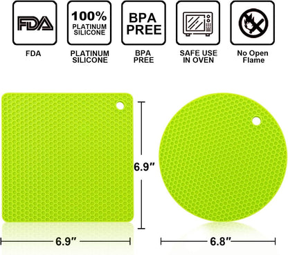 Walfos Silicone Trivet Mats - 4 Heat Resistant Pot Holders, Multipurpose Non-Slip Hot Pads for Kitchen Potholders, Hot Dishers, Jar Opener, Spoon Holder, Food Grade Silicone & BPA Free (Black)