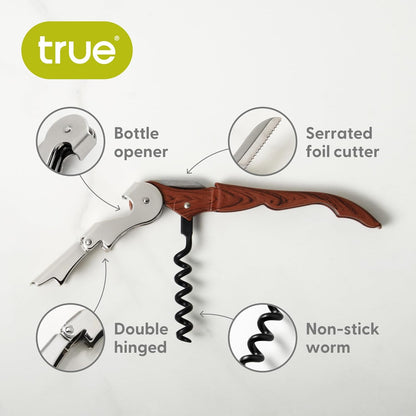 True Truetap Double Hinged Waiter's Corkscrew Wine Opener, Stainless Steel Wine Bottle Opener with Built In Foil Cutter, Home Bar Tools, Bar Cart Accessories, Wedding Gifts, Set of 1, Black
