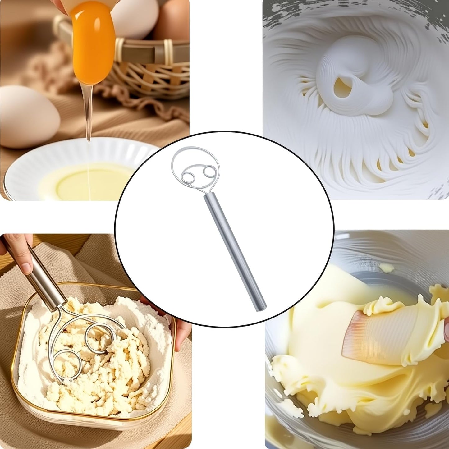 1Pcs Dough Whisk Stainless Steel Dough Mixer Hand Tool