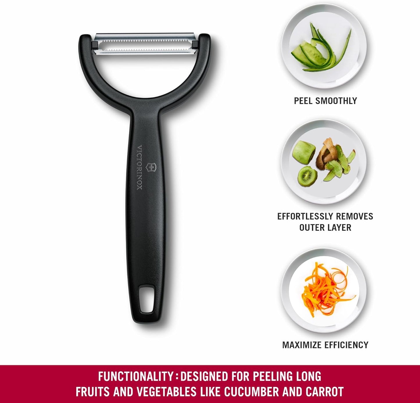 Victorinox Ypso Peeler for Vegetables, Fruits, Serrated Edge, Extra Sharp, Swiss Made, Black
