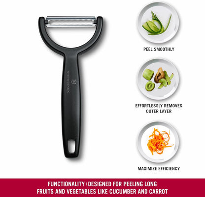 Victorinox Ypso Peeler for Vegetables, Fruits, Serrated Edge, Extra Sharp, Swiss Made, Black