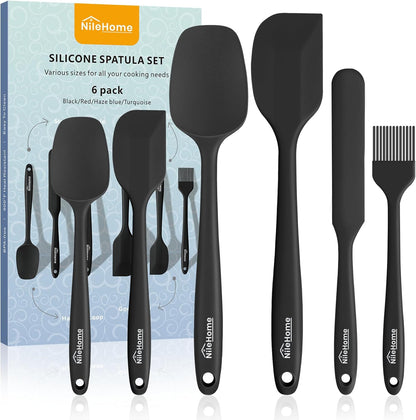 NileHome Silicone Spatula Set, 5 Pieces Food Grade Kitchen Utensils with Silicone Brush Heat Resistant BPA-free Rubber Spatula for Scraping, Baking, Cooking, Mixing—Black