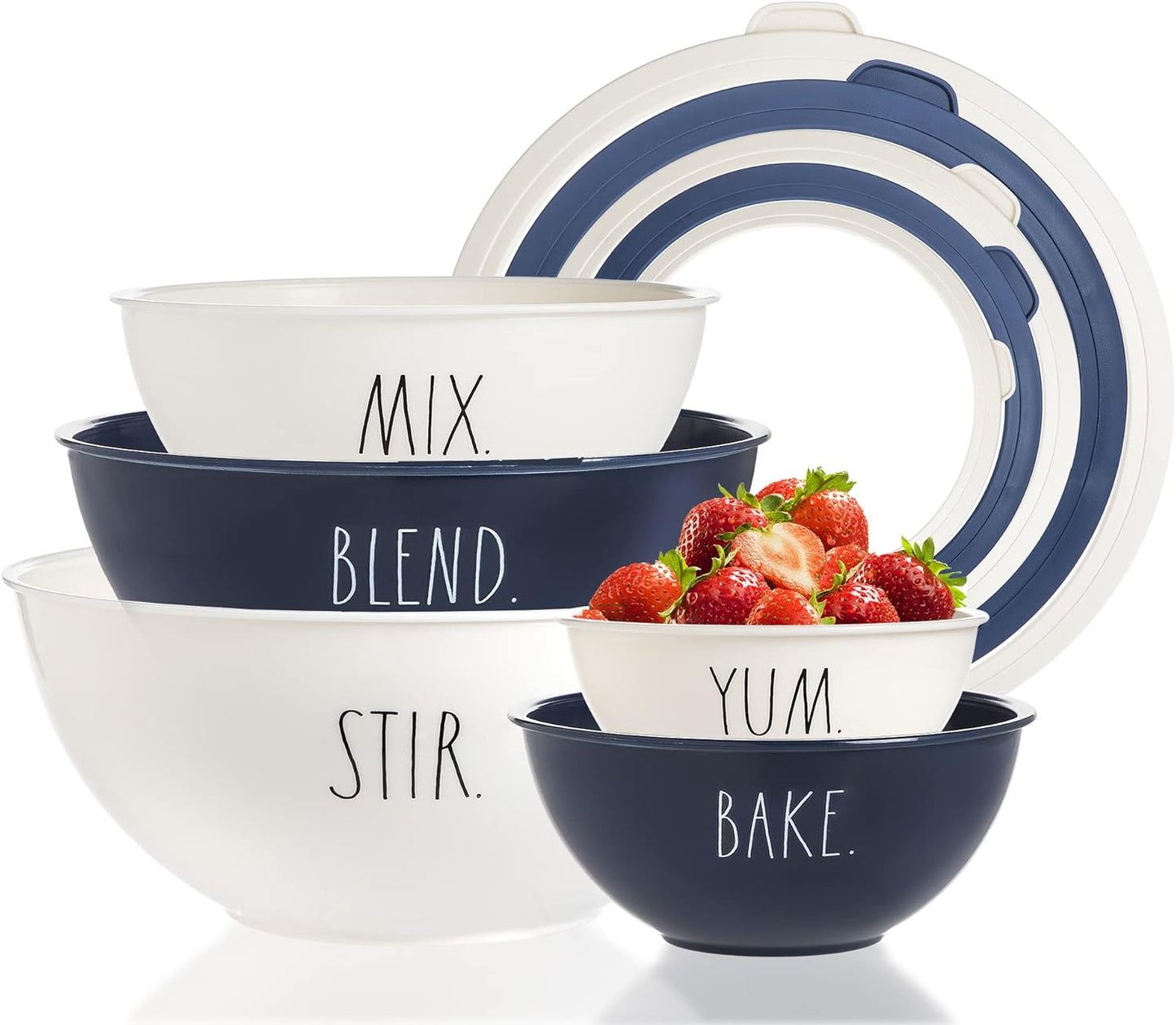 Rae Dunn Mixing Bowls with Lids - 10 Piece Plastic Nesting Bowls Set includes 5 Prep Bowls and 5 Lids (Sage)
