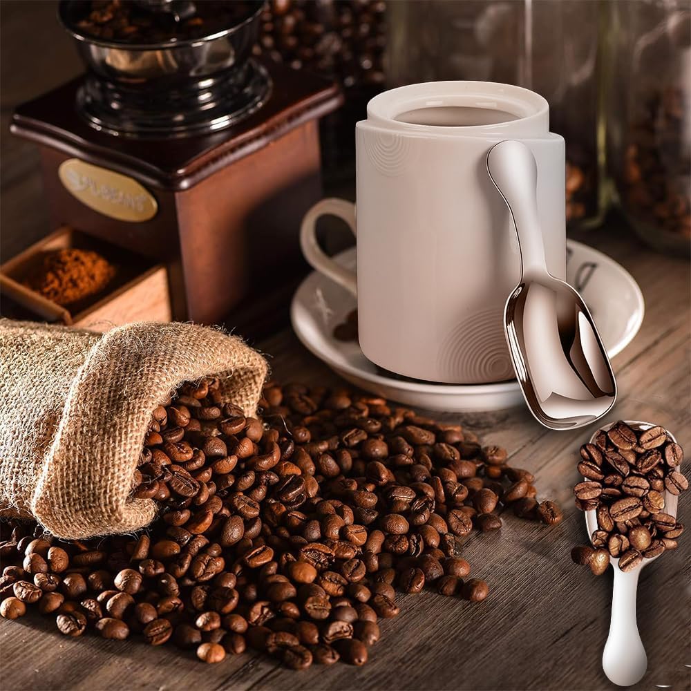 Ouliget Stainless Steel Coffee Scoop, Ground Coffee Measure Scoop Set,Bean Espresso Milk Powder Tea Short Handled Scoop, Suitable For Kitchen Stainless Steel Spoon,20ml,2 Pieces