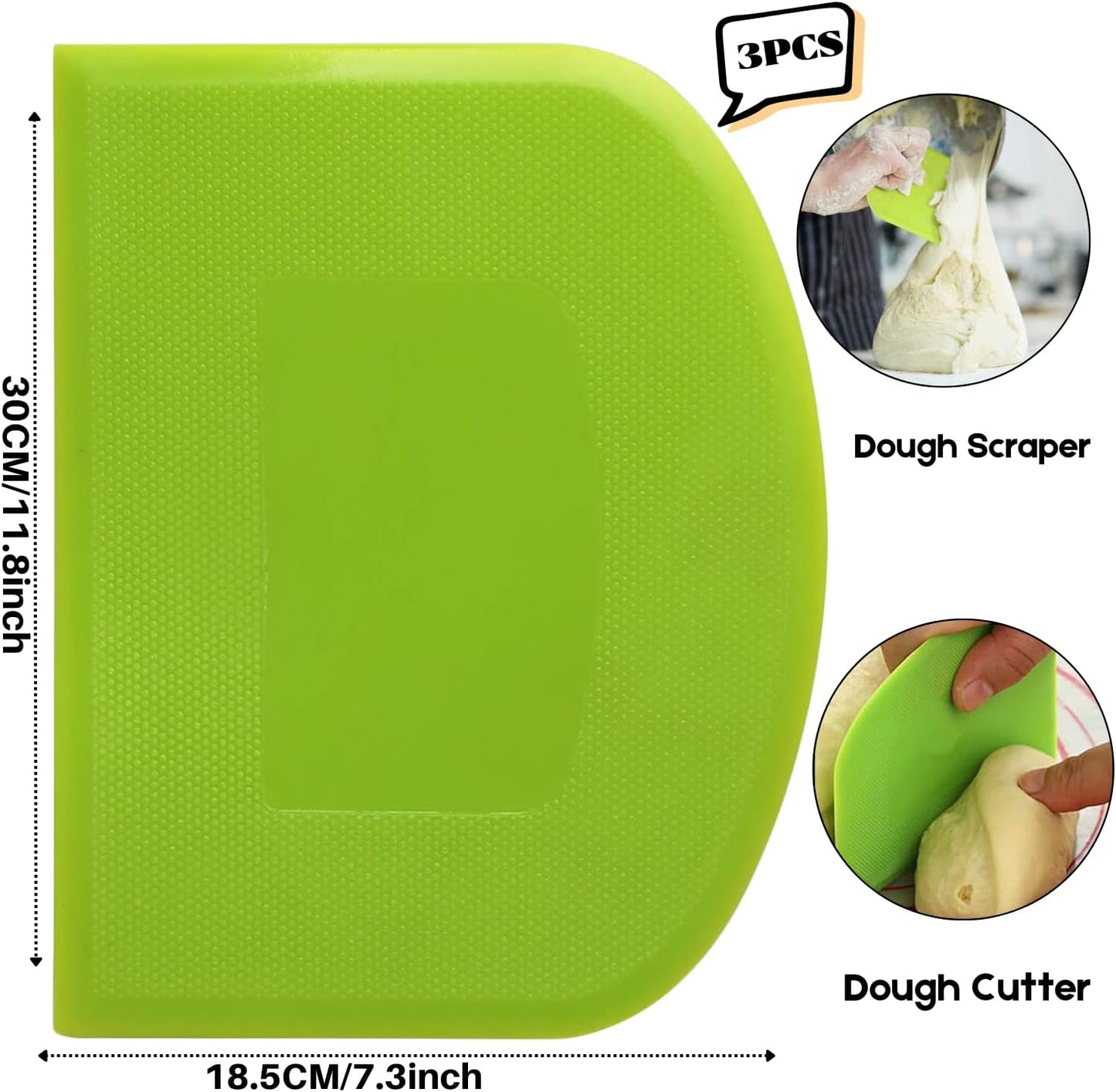 SURDOCA Dough Scraper Bench Scraper - 3P 4.7x3.7" Plastic Flexible Bowl Scraper, Sharp Edge & Angles Cake Scraper. Non-Slip Bakeware Decorating Tools Sculpting & Modeling Tools - Green+White+Green - Colors A